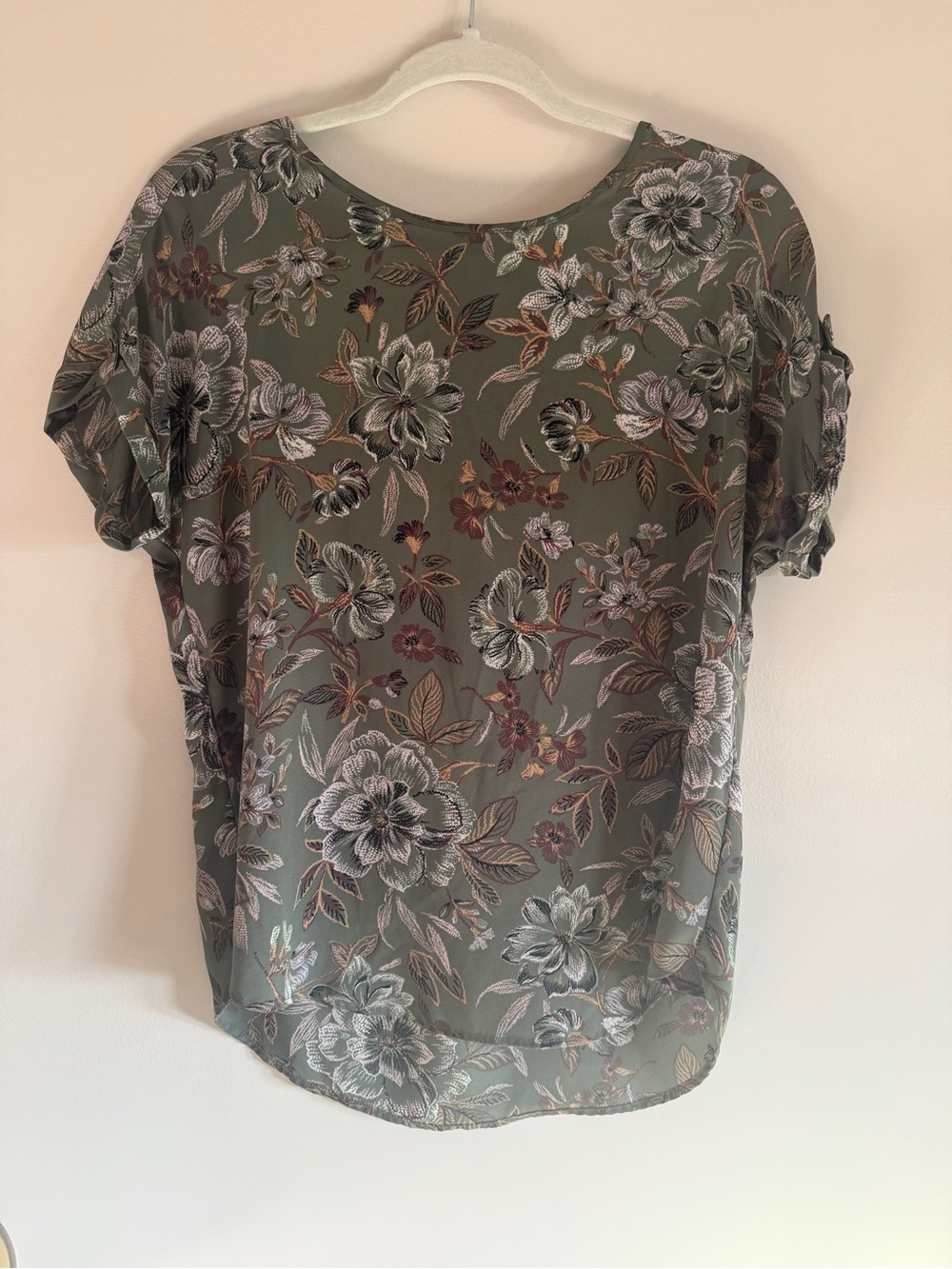 Olive Green Floral Short-Sleeve Blouse